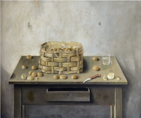 Dieter Kraemer, Tisch mit Kartoffeln, 2008, 100 x 120 cm, Öl